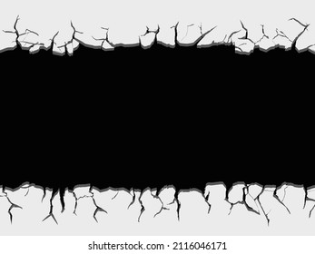 Black hole with cracks or broken wall. Template for text. Vector background