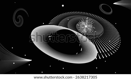 Black hole with disc of plasma eating dying star in space. Supermassive singularity in core off a galaxy, with lines . Event horizon .Vector illustration