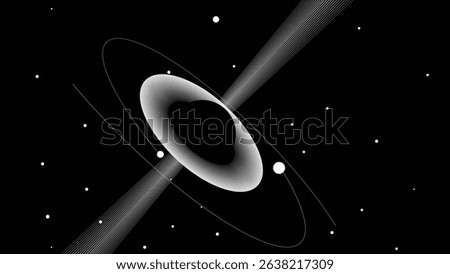 Black hole with disc of plasma eating dying star in space. Supermassive singularity in core off a galaxy, with lines . Event horizon .Vector illustration