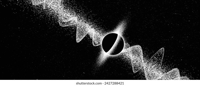 Black hole with disc of plasma and  ray burst. Supermassive singularity in core off a galaxy, with noise texture . Event horizon .Vector illustration