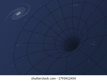 Black Hole And Gravity, Cosmic Background, A Spiral Galaxy, A Spacetime Curvature