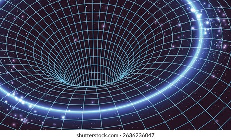 Black Hole Grid Distortion in Space Vector Illustration