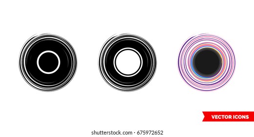 Black hole icon of 3 types: color, black and white, outline. Isolated vector sign symbol.