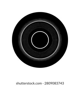 Black Hole icon featuring a cosmic singularity surrounded by a swirling accretion disk. Premium black and white vector illustration representing astronomy, astrophysics, deep space exploration, gravity, and cosmic phenomena.