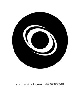 Black Hole icon featuring a cosmic singularity surrounded by a swirling accretion disk. Premium black and white vector illustration representing astronomy, astrophysics, deep space exploration, gravity, and cosmic phenomena.