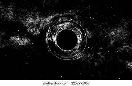 Black hole ink illustration. Space galaxy background