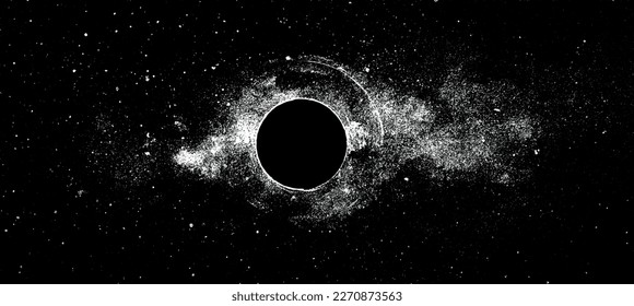 Black hole ink illustration. Space galaxy background