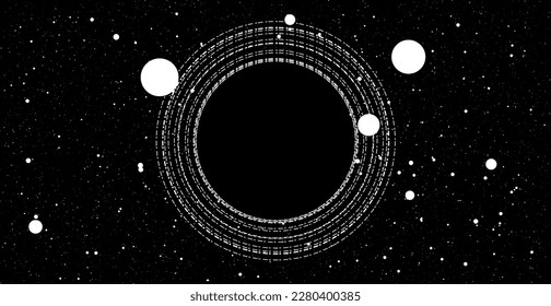 Black hole ink illustration. Space galaxy background