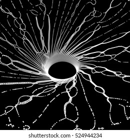 Black hole made from Flying Particles. Abstract Background. 3D Vector Illustration.