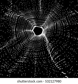 Black hole made from Flying Particles. Abstract Background. 3D Vector Illustration. 