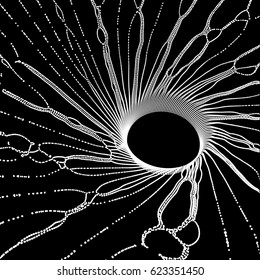 Black hole made from Flying Particles. Abstract Background. 3D Vector Illustration.