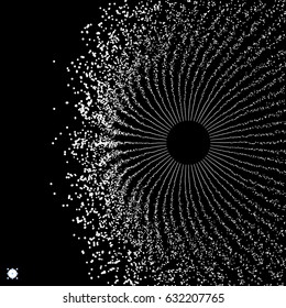 Black hole made from flying particles. Abstract background. 3D vector illustration.