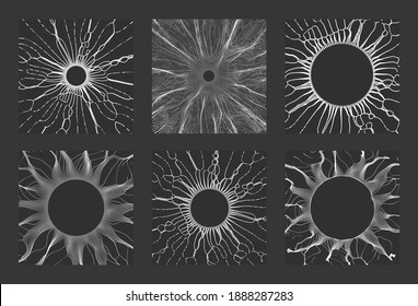 Black hole made from small particles strive out of center. Abstract background. 3D vector illustration for science or education. 