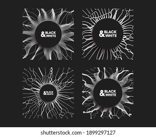 El agujero negro hecho de partículas pequeñas se esfuerza por salir del centro. Antecedentes abstractos. Ilustración vectorial 3D para la ciencia o la educación. 