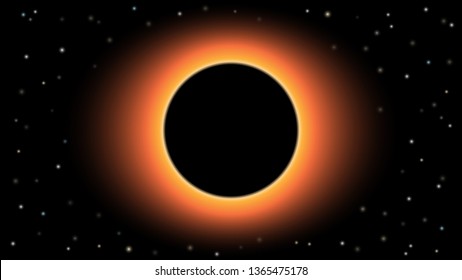 Black hole on black background of planets and stars, vector illustration