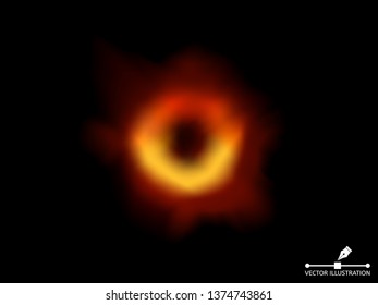 Black hole in outer space. Mesh looks like realistic black hole. Supermassive object in the center of the galaxy. Scientific discovery of 2019. Vector illustration.