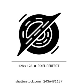 Black hole pixel perfect black glyph icon. Gravity well. Deep space. Cosmic mystery. Scientific discovery. Silhouette symbol on white space. Solid pictogram. Vector isolated illustration