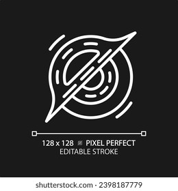 Black hole pixel perfect white linear icon for dark theme. Gravity well. Deep space. Cosmic mystery. Scientific discovery. Thin line illustration. Isolated symbol for night mode. Editable stroke