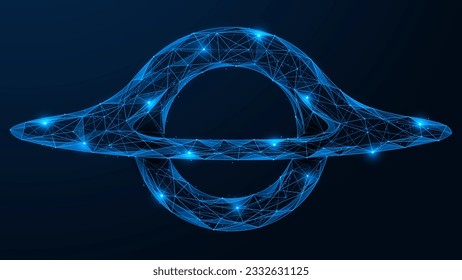 Black hole. A polygonal object of lines and points. Blue background.