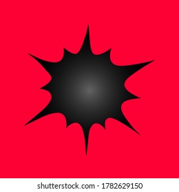 Black hole in the red wall. Boom. Vector illustration. Isolated red background. Way to another world. Abstract blot. A gap in space. Template for advertising, banner, poster, content. Tunnel.