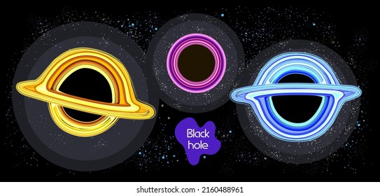 Agujero negro. Conjunto de figuras espaciales. Ilustración espacial. Gargantua.