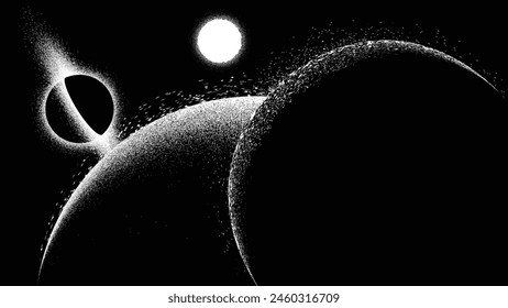 Black hole in space . Futuristic landscape, with noise texture . Night landscape .Vector illustration