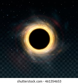 Black hole in space. Isolated on back transparent background. Vector illustration, eps 10.