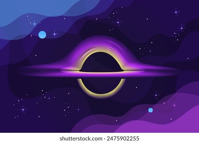 Agujero negro. Espacio y cielo estrellado. Ilustración vectorial.