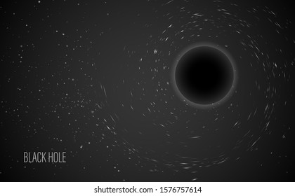 Black hole, vector illustration. Realistic image of space objects. Fiction and fantasy gravity of planets and stars. New discoveries and intergalactic travels.