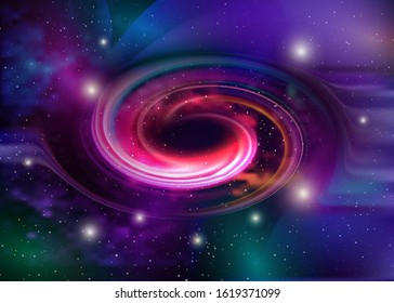 Black hole, vector spiral galaxy space. Star field in space and a nebulae. Abstract background of universe and a gas congestion. Stars, dust and gas nebula in a far galaxy