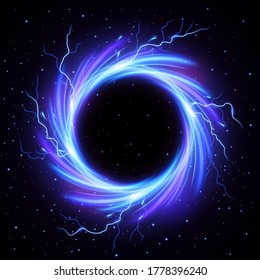 Black Hole Vortex with Lightning Flash Outside, Science Concept  Vector Illustration