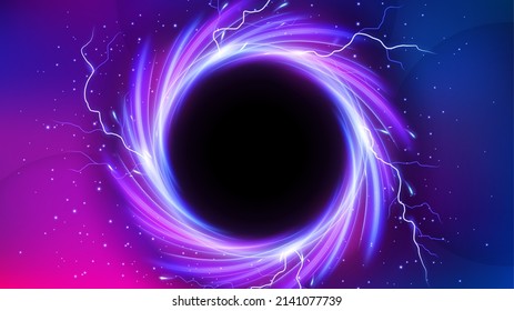 Black Hole Vortex with Lightning Flash Outside, Science Concept Background, Widescreen Vector Illustration