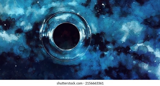 Black hole watercolor illustration. Space galaxy background