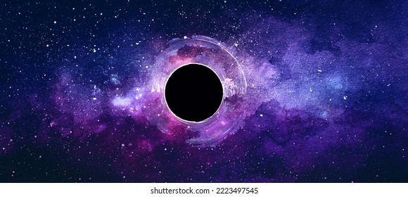 Ilustración de la acuarela del agujero negro. Fondo de galaxia espacial