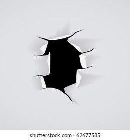Black hole in white paper with ragged edges. Vector illustration.