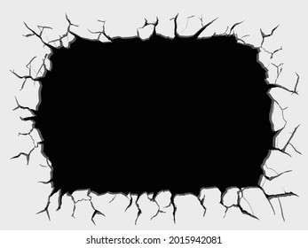 Black hole whith cracks or broken wall. Template for copy space. Vector background