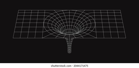 Black hole wireframe geometric shape. Line design, editable strokes. Vector illustration, EPS 10 isolated on black background, rectangle shape