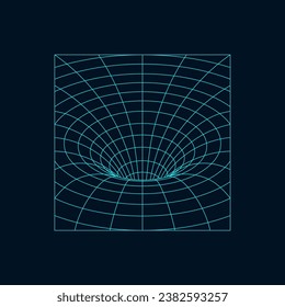 Black hole wireframe square icon, geometric shape. Wormhole funnel, singularity, gravity. Line design, EPS 10