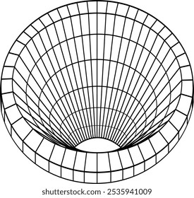 Black hole, wormhole grid. Line wireframe of space warp, tunnel or portal. Abstract geometric background of optical illusion, vortex or funnel, vector outline