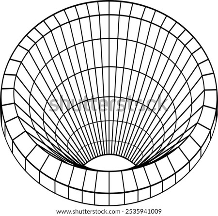 Black hole, wormhole grid. Line wireframe of space warp, tunnel or portal. Abstract geometric background of optical illusion, vortex or funnel, vector outline