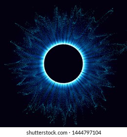 Black holes in the space. Abstract vector background with blue toned swirl and hole in center or collapsar isolated on black. . Astronomical illustration. Vector.