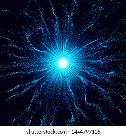 Black holes in the space. Abstract vector background with blue toned swirl and hole in center or collapsar isolated on black. . Astronomical illustration. Vector.