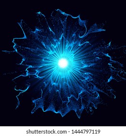 Black holes in the space. Abstract vector background with blue toned swirl and hole in center or collapsar isolated on black. . Astronomical illustration. Vector.