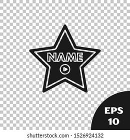 Black Hollywood walk of fame star on celebrity boulevard icon isolated on transparent background. Hollywood, famous sidewalk, boulevard actor.  Vector Illustration