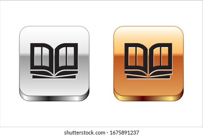 Black Holy bible book icon isolated on white background. Silver-gold square button. Vector Illustration