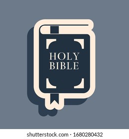 Black Holy bible book icon isolated on grey background. Long shadow style. Vector Illustration
