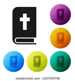 Black Holy bible book icon isolated on white background. Set icons in color circle buttons. Vector Illustration
