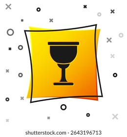 Black Holy grail or chalice icon isolated on white background. Christian chalice. Christianity icon. Yellow square button. Vector