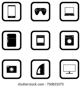 black home appliances icons set