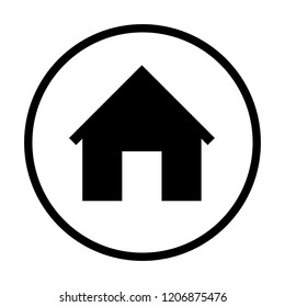 Black home icon in black circle. Vector illustration